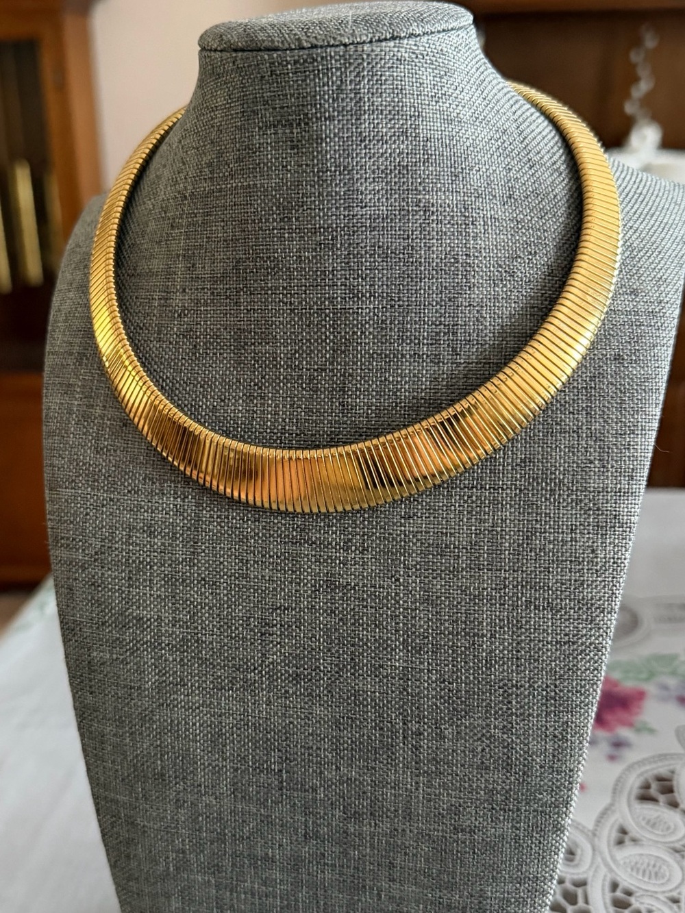 Vintage Monet Gold Ribbed Collar Choker Necklace